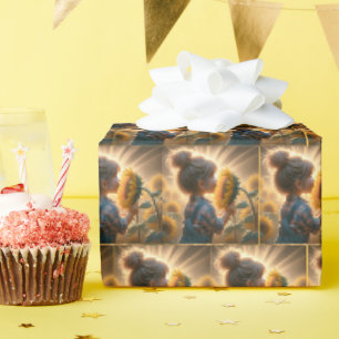 Papier Cadeau Petite Fille Au Tournesol Flambant