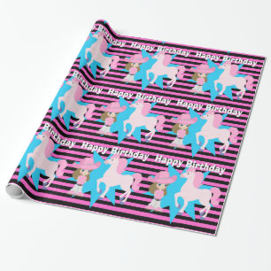 Papier Cadeau Petite fille aux cheveux Brown avec un cheval, joy