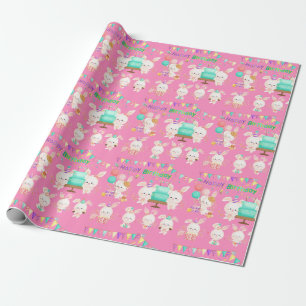 Papier Cadeau Petite fille de lapins de joyeux anniversaire