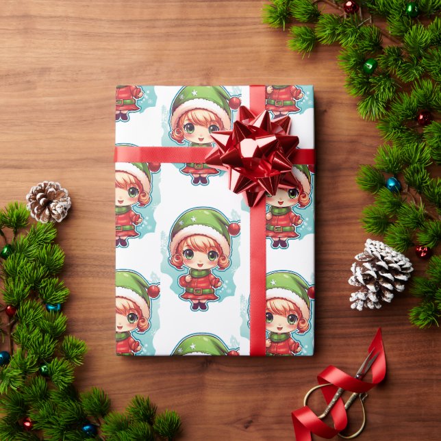 Papier Cadeau Petite fille Elf Xmas Magie (Cadeau de vacances)