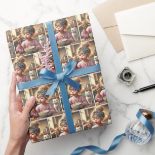 Papier Cadeau Petite Fille Manger Petit Déjeuner Céréale