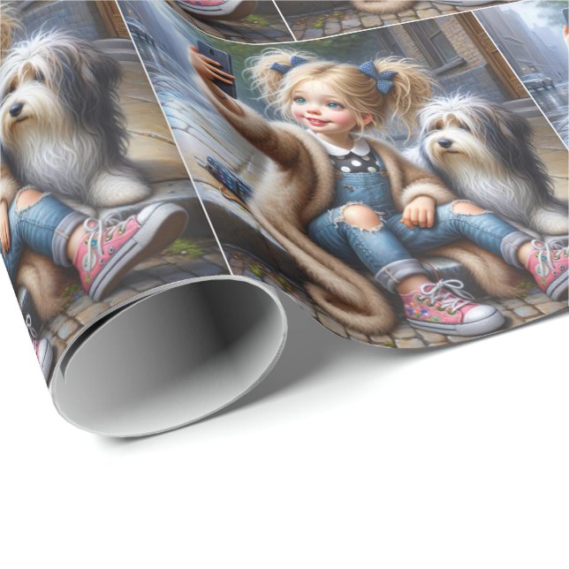 Papier Cadeau Petite fille prenant un selfie (Coin rond)