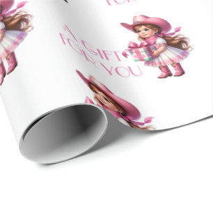 Papier Cadeau Petite fille qui donne un cadeau - Un cadeau pour 