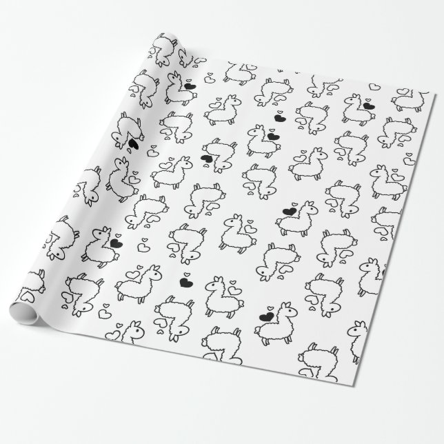 Papier Cadeau Petite folie de silhouette de lama (Déroulé)