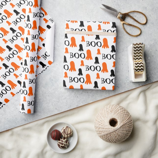 Papier Cadeau Petite mignonne ghost orange noir blanc (Artisanat)