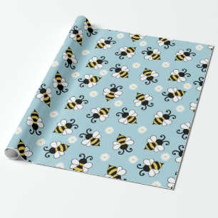 Papier Cadeau Petites abeilles mignonnes et fleurs marguerites m