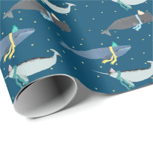 Papier Cadeau Petites baleines Écarts hiver Anniversaire Enfants