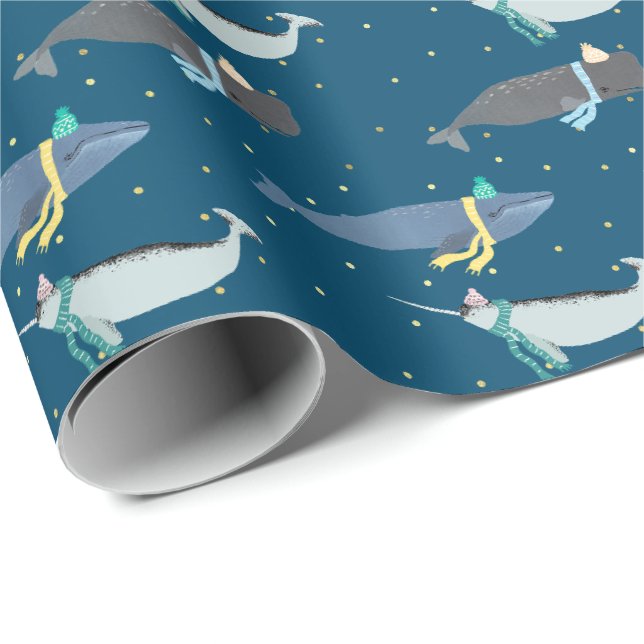 Papier Cadeau Petites baleines Écarts hiver Anniversaire Enfants (Coin rond)