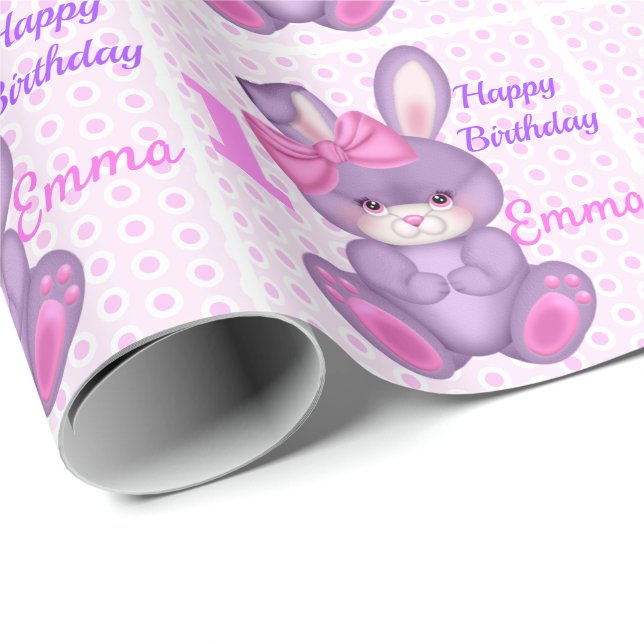 Papier Cadeau Petites filles de lapin mignonne rose et lavande N (Coin rond)