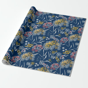 Papier Cadeau Petites fleurs mignonnes bleu marine vi