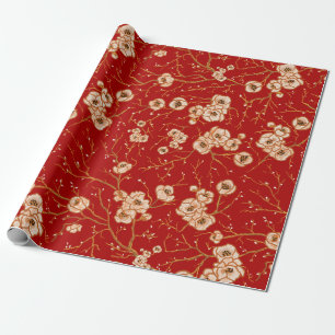 Papier Cadeau Petites fleurs sur motif rouge