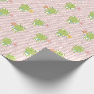 Papier Cadeau Petites grenouilles mignonnes avec des fleurs sur 