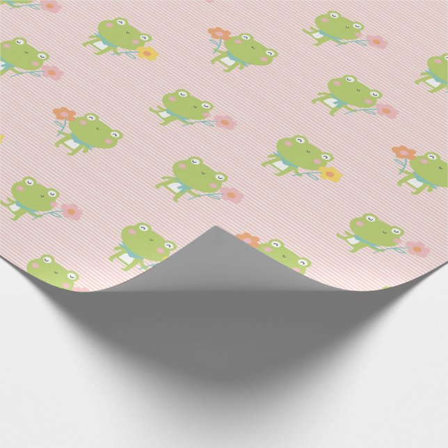 Papier Cadeau Petites grenouilles mignonnes avec des fleurs sur  (Coin)