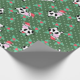 Papier Cadeau Petites vaches de Noël et Holly
