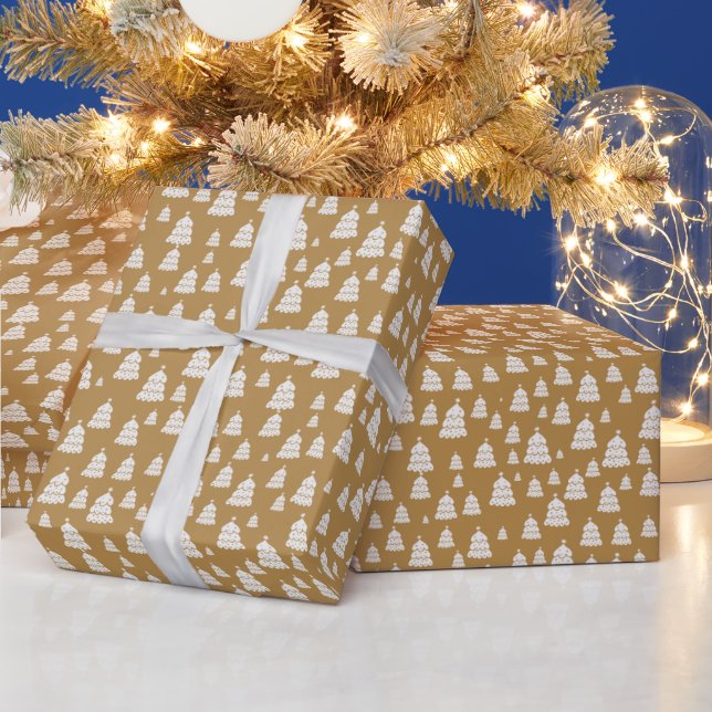 Papier Cadeau Petits arbres blancs de Noël (Vacances)