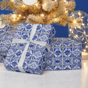 Papier Cadeau Petits carreaux hollandais en Motif bleu et blanc