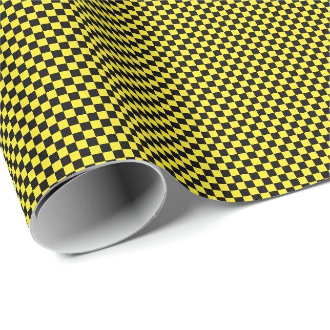 Papier Cadeau Petits chèques noirs et jaunes papier d'enveloppem (Coin rond)