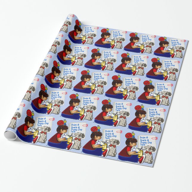 Papier Cadeau Petits garçons, escargots et Chiens de marionnette (Déroulé)