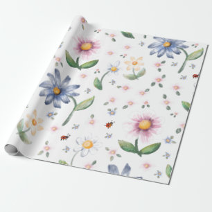 Papier Cadeau Petits motifs de coccinelles et de fleurs
