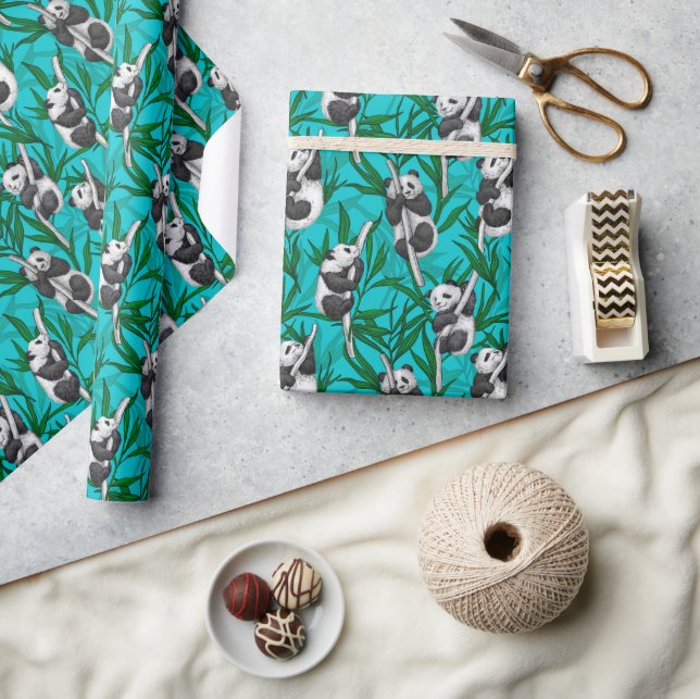 Papier Cadeau Petits panda turquoise (Artisanat)