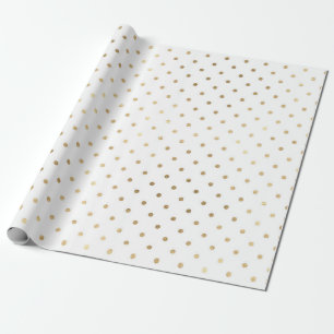Papier Cadeau Petits points de polka d'or blanche classique