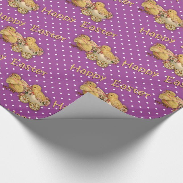 Papier Cadeau Petits poulets de Pâques pourpres Pâques (Coin)