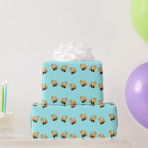 Papier Cadeau Petits trains orange motif en bleu