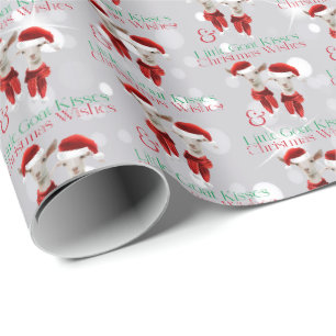 Papier Cadeau Petits voeux de Noël Petite chèvre Baisers Argent