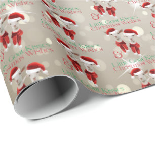 Papier Cadeau Petits voeux de Noël Petite chèvre Baisers d'or