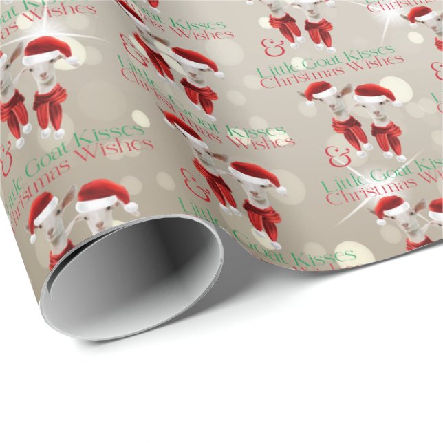 Papier Cadeau Petits voeux de Noël Petite chèvre Baisers d'or (Coin rond)