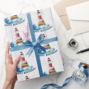 Papier Cadeau Phare D'Anniversaire Sur Bois