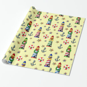 Papier Cadeau Phare de Noël Arrière - plan jaune nautique