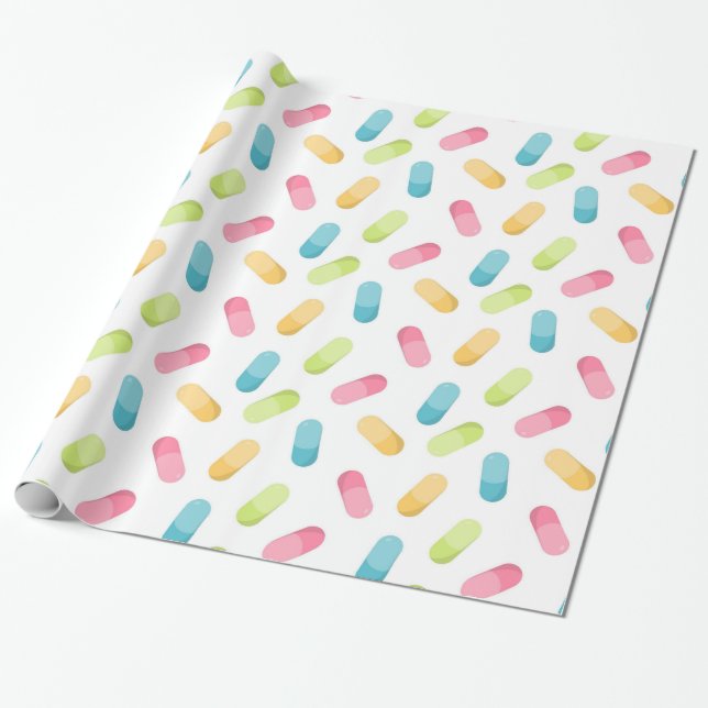 Papier Cadeau Pharmacie Colorée pilules Médicale (Déroulé)