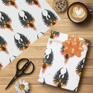 Papier Cadeau Phénix Ardente Oiseau de Feu Tribal Noir Flammes