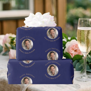 Papier Cadeau Photo Anniversaire Bleu Nuit Or