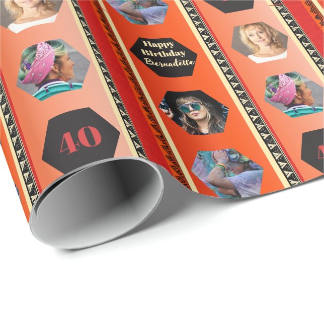 Papier Cadeau Photo Bold Bohemian Orange Black Gradient Annivers (Coin rond)