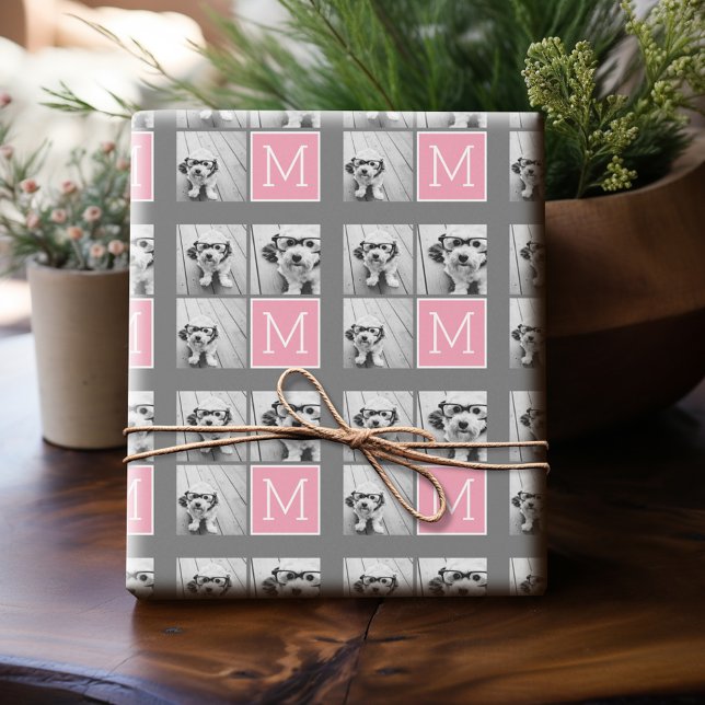 Papier Cadeau Photo Collage Instagram tendance Monogramme person (Personalized Photo Wrapping Paper)