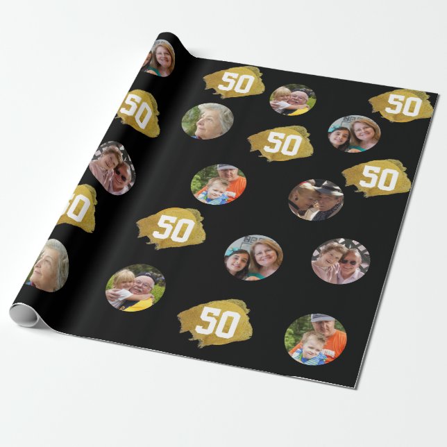 Papier Cadeau Photo Collage Modèle fête de 50e anniversaire (Déroulé)
