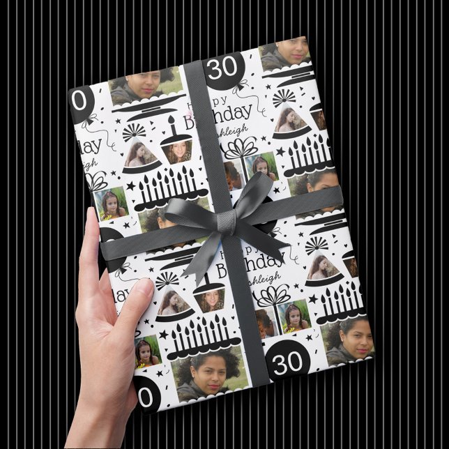 Papier Cadeau Photo Collage Nom 30e Anniversaire Papier d'envelo (Créateur téléchargé)