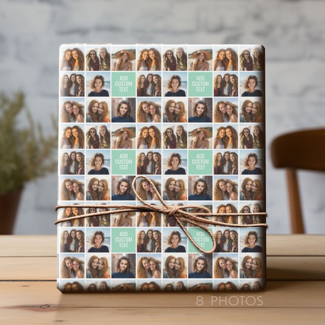 Papier Cadeau Photo Collage personnalisé Monogramme Mention vert (Custom Photo Wrapping Paper)