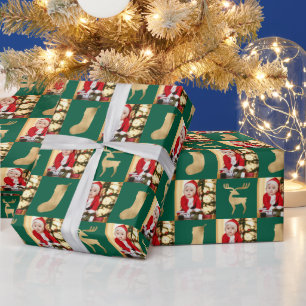 Papier Cadeau Photo de chaussette de Noël de cerf dessinée à la