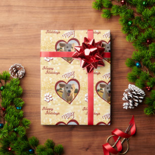 Papier Cadeau Photo de chien coeur et nom Noël joyeuses fêtes