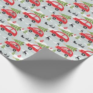Papier Cadeau Photo de famille de voiture d'arbre de Noël de