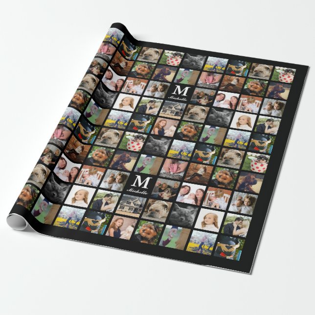 Papier Cadeau Photo de famille moderne 24 Collage avec initiale  (Déroulé)