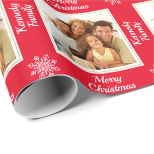 Papier Cadeau Photo de famille moderne Flocon de neige Joyeux No