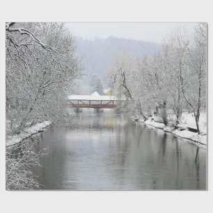 Papier Cadeau Photo de neige du pont couvert