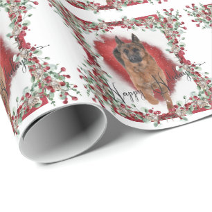 Papier Cadeau Photo de Noël du berger allemand avec neige