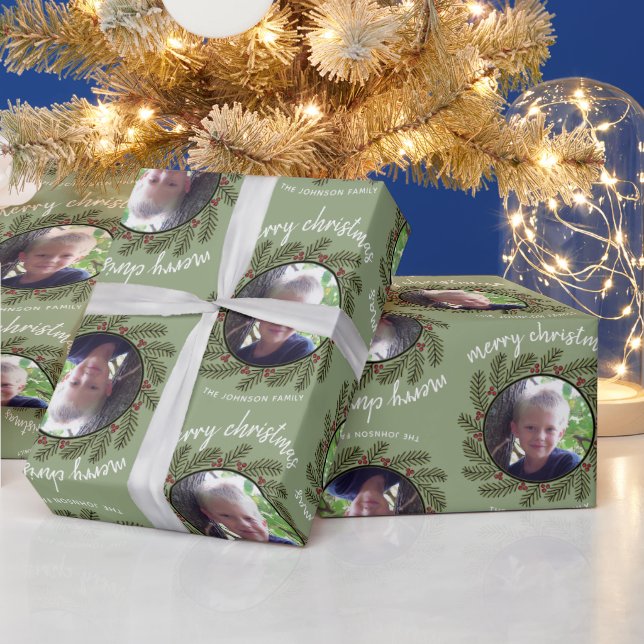 Papier Cadeau Photo de Noël Whimsical - Calligraphie - Branches (Vacances)