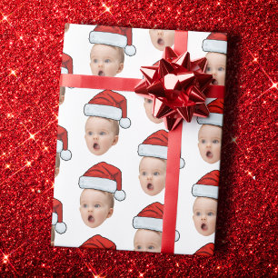 Papier Cadeau Photo de visage de Noël personnalisée Santa Hat