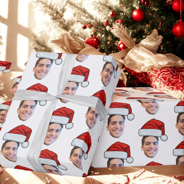 Papier Cadeau Photo de visage personnalisée de Noël Cadeau de Pè (Créateur téléchargé)